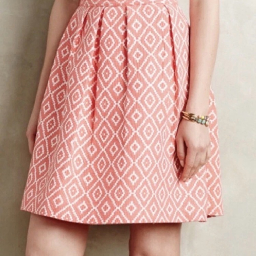 Hutch for Anthropologie Coral Ikat Pleated Skirt Size 4P Aztec Print Pockets
